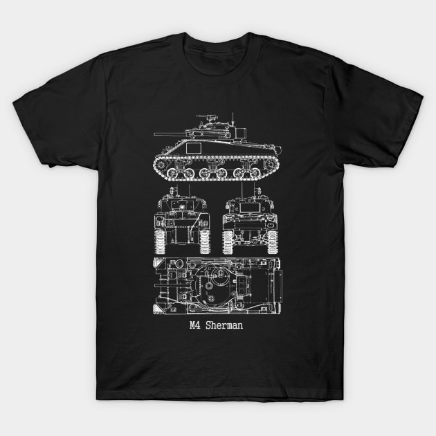 M4 Sherman | World War 2 Vehicle Blueprint T-Shirt by Distant War